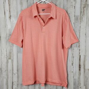 Lands' End Striped Polo Shirt Orange White Size Large